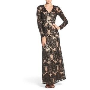 Anthro | Eliza J Black Lace Embellished Full Length Gown Size 6 Whimsygoth
